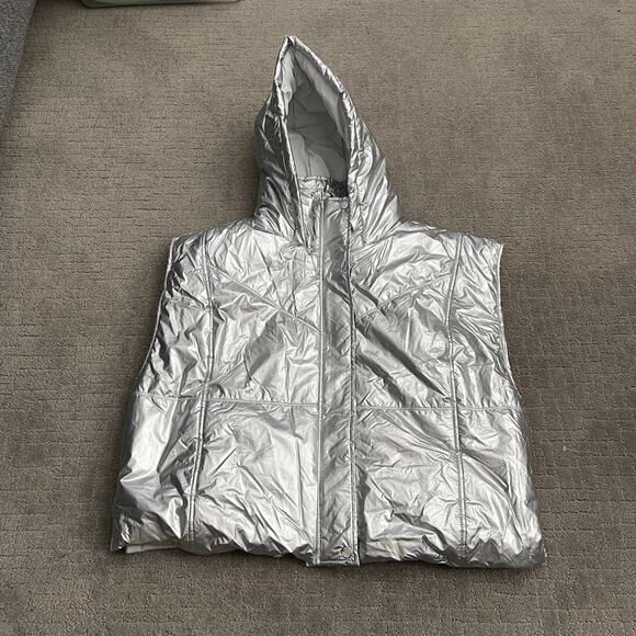 Daily Practice Anthropologie Large Metallic Hooded Puffer Vest - Picture 2 of 4